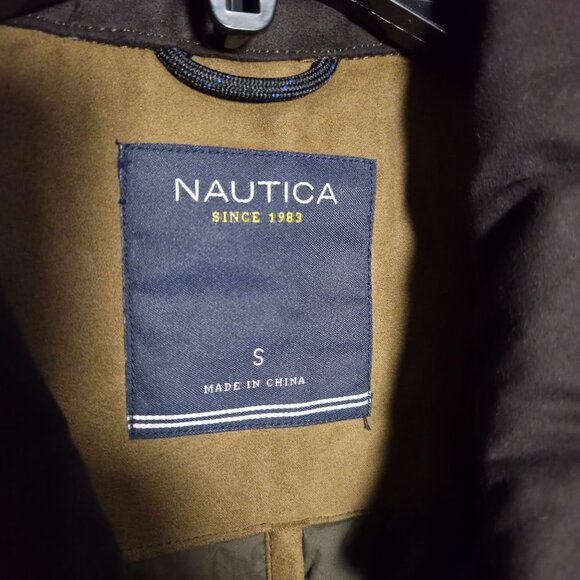 Nautica Quilted Brown Jacket Elbow Patches Snap &  Zip Closure Size Small - Picture 4 of 7